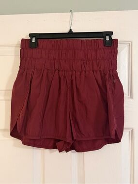 Free People Movement Women’s High-Waist Elastic Waistband Shorts — Burgundy